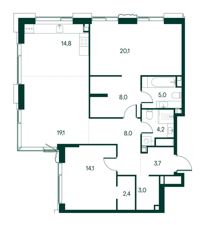 2-BD Apartment Sale, 102.4 sq. m. at Primavera, Volokolamskoye Highway, вл67, Moscow, Russia #2