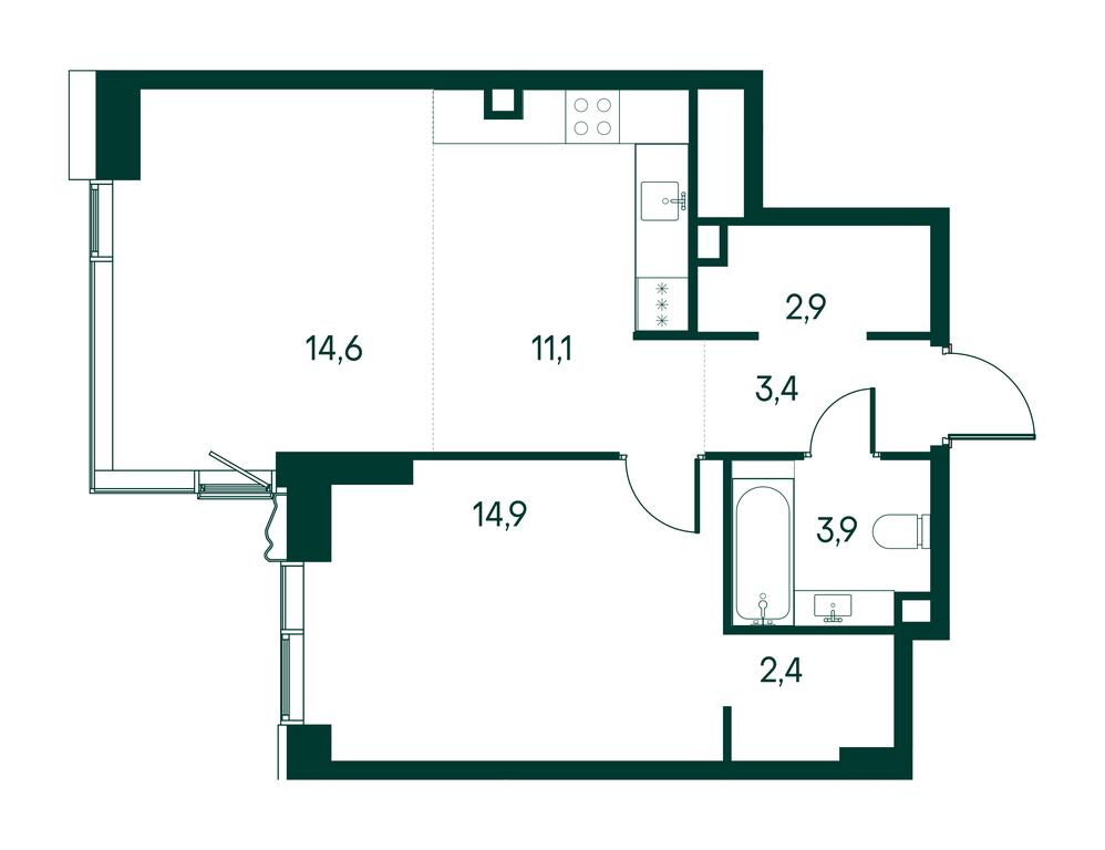 1-BD Apartment Sale, 53.2平方米 at Primavera, Volokolamskoye Highway, вл67, Moscow, Russia #2