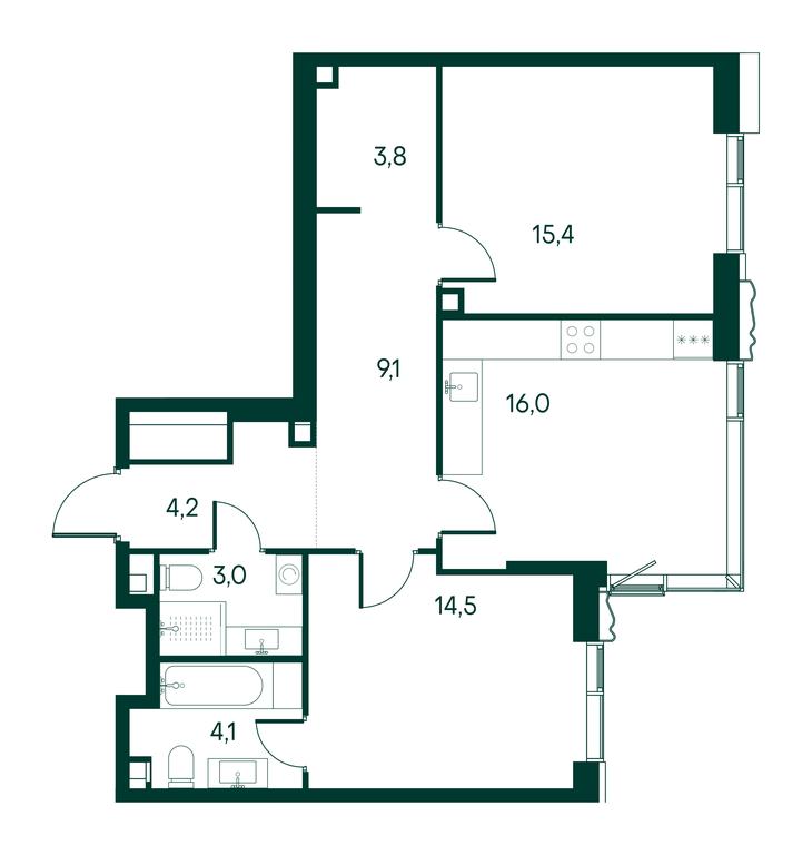2-BD Apartment Sale, 70.1平方米 at Primavera, Volokolamskoye Highway, вл67, Moscow, Russia #2