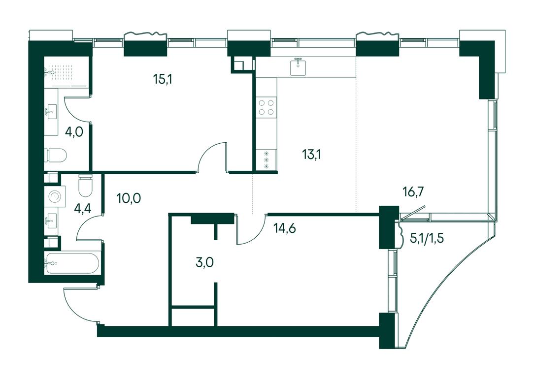 2-BD Apartment Sale, 82.4 sq. m. at Primavera, Volokolamskoye Highway, вл67, Moscow, Russia #2