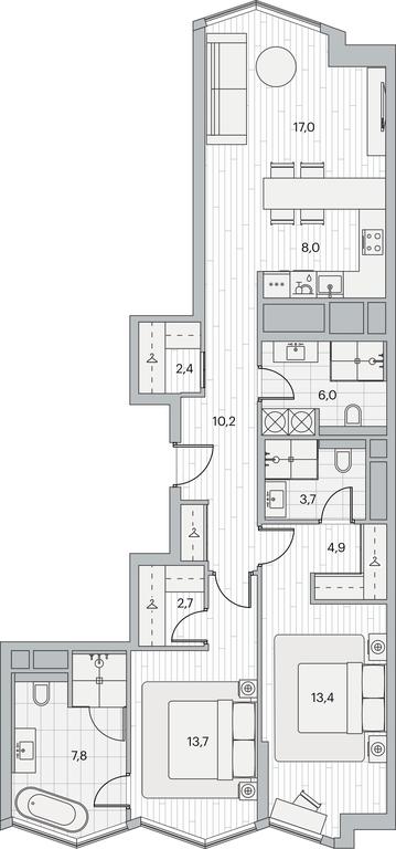 2-BD Apartment Sale, 90.9平方米 at Beregovoy, Beregovoy Drive, 2, Moscow, Russia #1