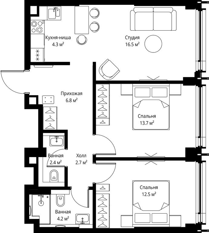 2-BD Apartment Sale, 63.1 sq. m. at Symphony 34, 2nd Khutorskaya Street, 38А, Moscow, Russia #2 2-BD Apartment Sale, 63.1 sq. m. at Symphony 34, 2nd Khutorskaya Street, 38А, Moscow, Russia #2