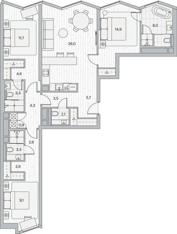 3-BD Apartment Sale, 103.7平方米 at Beregovoy, Beregovoy Drive, 2, Moscow, Russia #1