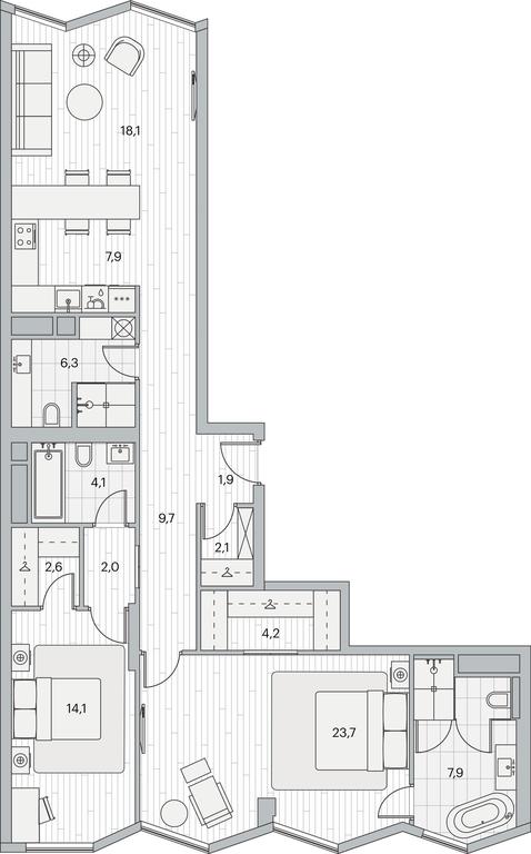 2-BD Apartment Sale, 106.7平方米 at Beregovoy, Beregovoy Drive, 2, Moscow, Russia #1