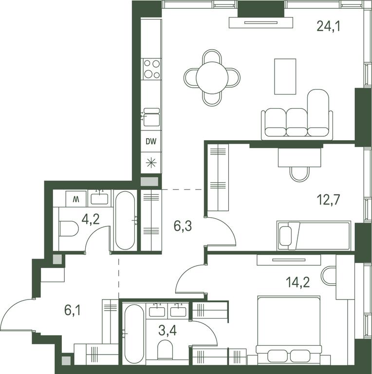 2-BD Apartment Sale, 71 sq. m. at Moments, Volokolamskoye Highway, 28, Moscow, Russia #1