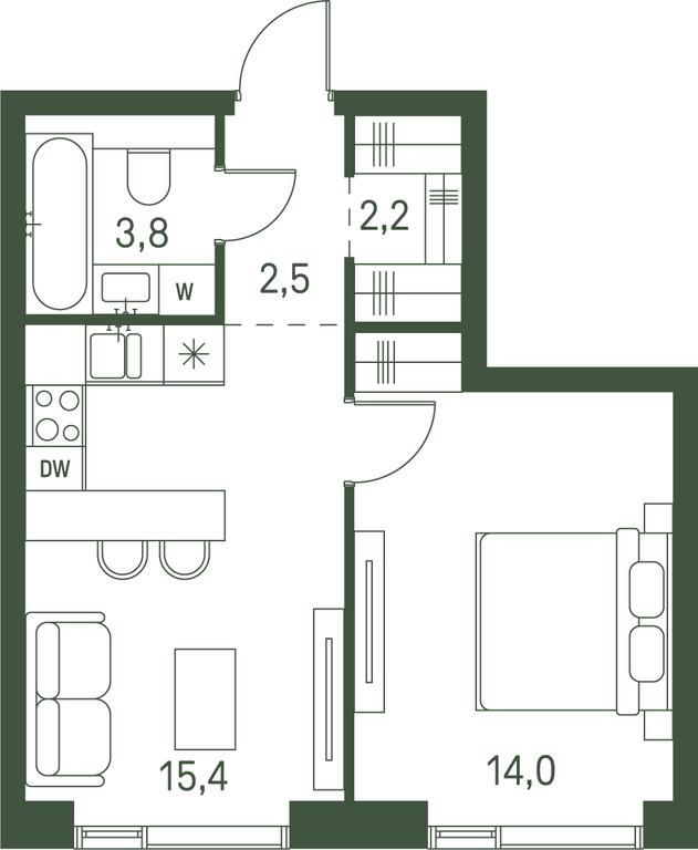1-BD Apartment Sale, 37.9平方米 at Moments, Volokolamskoye Highway, 28, Moscow, Russia #2