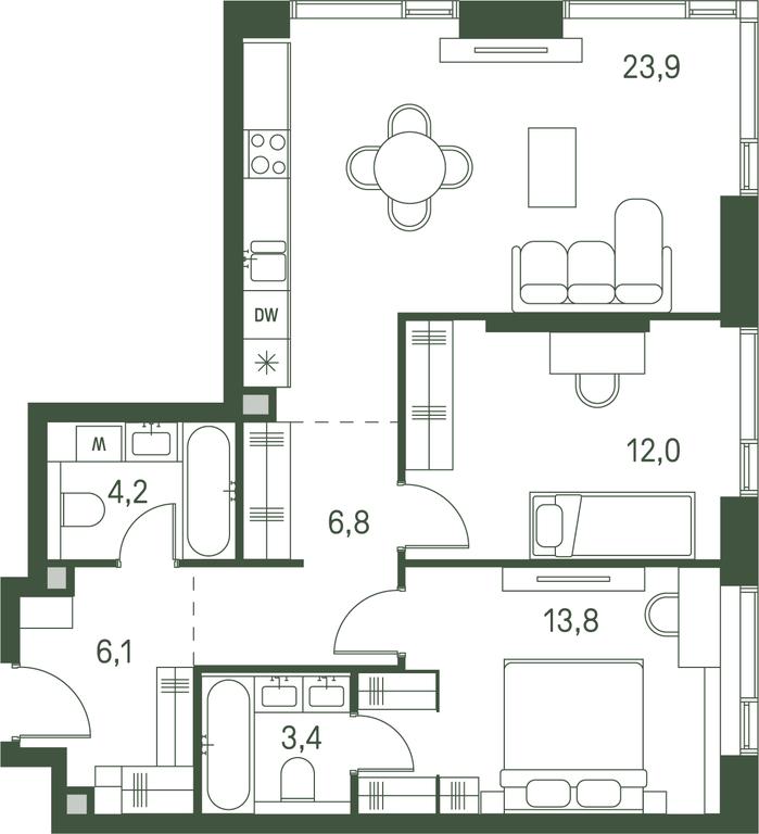 2-BD Apartment Sale, 70.2 sq. m. at Moments, Volokolamskoye Highway, 28, Moscow, Russia #1