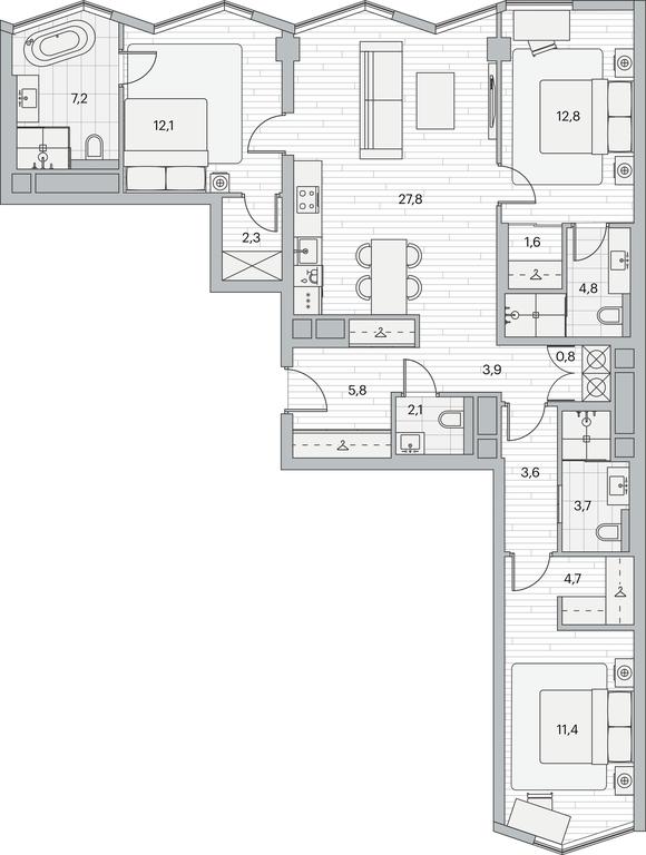 3-BD Apartment Sale, 102.9平方米 at Beregovoy, Beregovoy Drive, 2, Moscow, Russia #1