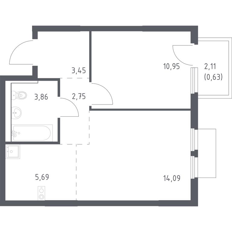 Apartment Sale, 41.42平方米 at Prigorod Lesnoe, Molodyozhny bulvar, 6, derevnya Misaylovo, Leninskiy City District, Moscow Region, Russia #1