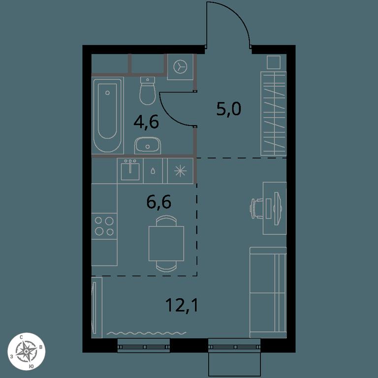 Apartment Sale, 28.3 sq. m. at 1 Himkinskij, zhiloy kompleks 1-y Khimkinskiy, kvartal Mezhdunarodny, mikrorayon Klyazma-Starbeyevo, Khimki, Moscow Region, Russia #1