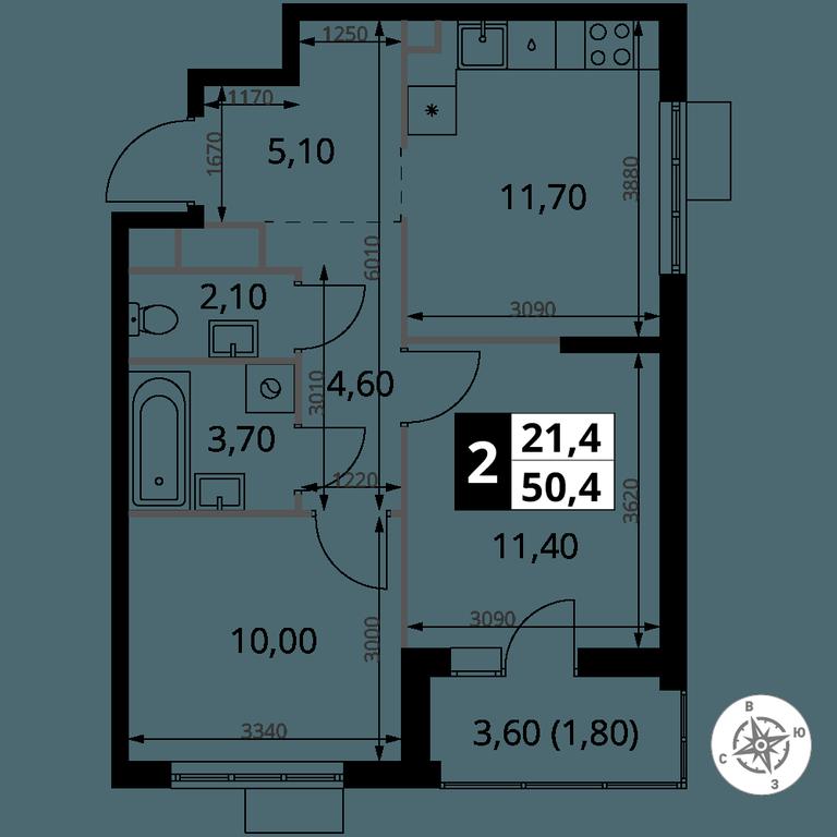 2-BD Apartment Sale, 50.4平方米 at 1 Himkinskij, zhiloy kompleks 1-y Khimkinskiy, kvartal Mezhdunarodny, mikrorayon Klyazma-Starbeyevo, Khimki, Moscow Region, Russia #2 2-BD Apartment Sale, 50.4平方米 at 1 Himkinskij, zhiloy kompleks 1-y Khimkinskiy, kvartal Mezhdunarodny, mikrorayon Klyazma-Starbeyevo, Khimki, Moscow Region, Russia #2