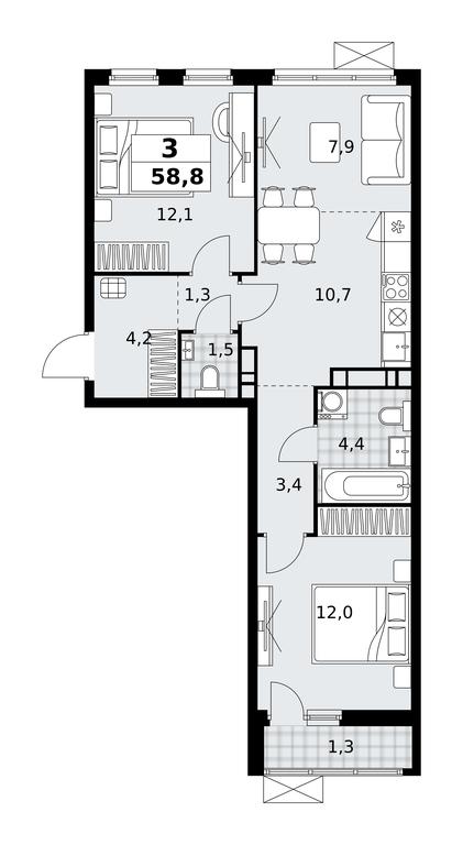 2-BD Apartment Sale, 58.8 sq. m. at Skandinaviya, Skandinaviya Residential Complex, Sosenskoye Settlement, Moscow, Russia #1 2-BD Apartment Sale, 58.8 sq. m. at Skandinaviya, Skandinaviya Residential Complex, Sosenskoye Settlement, Moscow, Russia #1