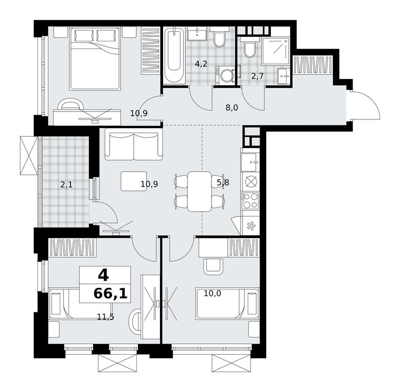 3-BD Apartment Sale, 66.1 sq. m. at Skandinaviya, Skandinaviya Residential Complex, Sosenskoye Settlement, Moscow, Russia #1