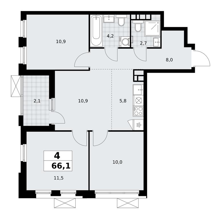 3-BD Apartment Sale, 66.1 sq. m. at Skandinaviya, Skandinaviya Residential Complex, Sosenskoye Settlement, Moscow, Russia #2