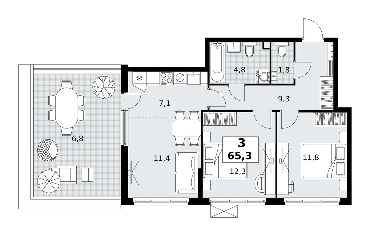 2-BD Apartment Sale, 65.3平方米 at Skandinaviya, Skandinaviya Residential Complex, Sosenskoye Settlement, Moscow, Russia #1