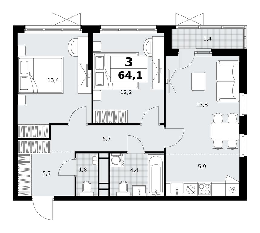 2-BD Apartment Sale, 64.1 sq. m. at Skandinaviya, Skandinaviya Residential Complex, Sosenskoye Settlement, Moscow, Russia #1 2-BD Apartment Sale, 64.1 sq. m. at Skandinaviya, Skandinaviya Residential Complex, Sosenskoye Settlement, Moscow, Russia #1