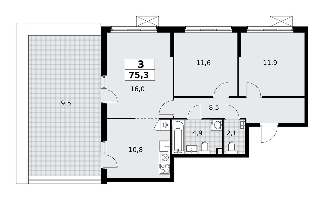 2-BD Apartment Sale, 75.3 sq. m. at Skandinaviya, Skandinaviya Residential Complex, Sosenskoye Settlement, Moscow, Russia #1