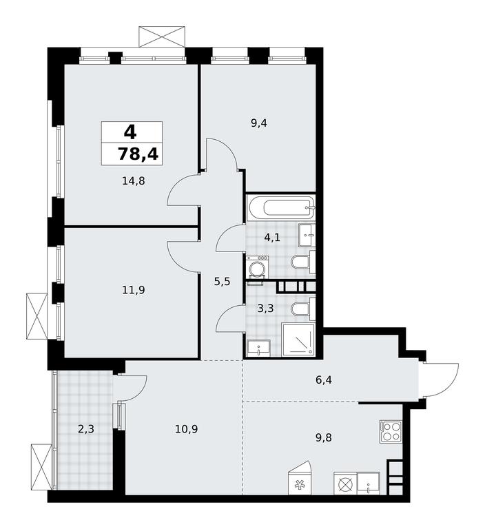 3-BD Apartment Sale, 78.4 sq. m. at Skandinaviya, Skandinaviya Residential Complex, Sosenskoye Settlement, Moscow, Russia #2