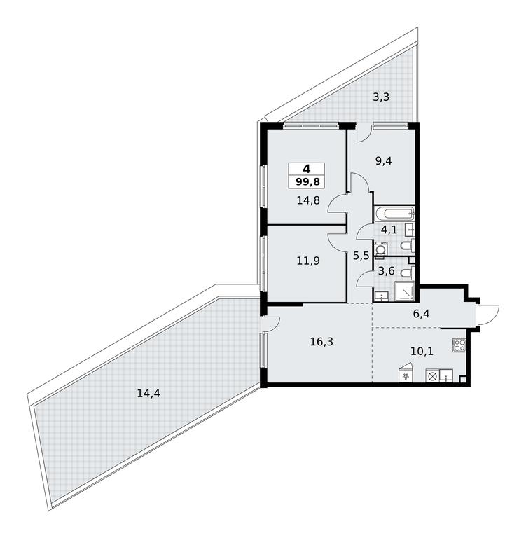 3-BD Apartment Sale, 99.8 sq. m. at Skandinaviya, Skandinaviya Residential Complex, Sosenskoye Settlement, Moscow, Russia #1