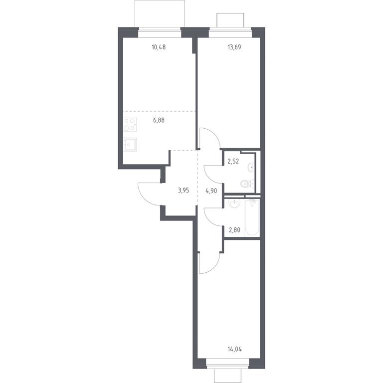 1-BD Apartment Sale, 59.26 sq. m. at Bogdanovskiy Les, derevnya Bogdanikha, Leninskiy City District, Moscow Region, Russia #1