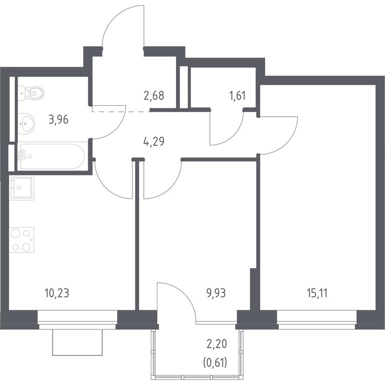 1-BD Apartment Sale, 48.42 sq. m. at Bogdanovskiy Les, derevnya Bogdanikha, Leninskiy City District, Moscow Region, Russia #1