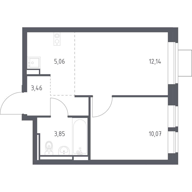 Apartment Sale, 34.58平方米 at Bogdanovskiy Les, derevnya Bogdanikha, Leninskiy City District, Moscow Region, Russia #1