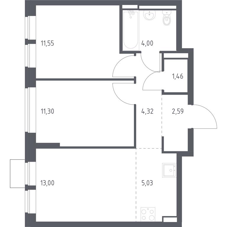 1-BD Apartment Sale, 53.25平方米 at Bogdanovskiy Les, derevnya Bogdanikha, Leninskiy City District, Moscow Region, Russia #1 1-BD Apartment Sale, 53.25平方米 at Bogdanovskiy Les, derevnya Bogdanikha, Leninskiy City District, Moscow Region, Russia #1