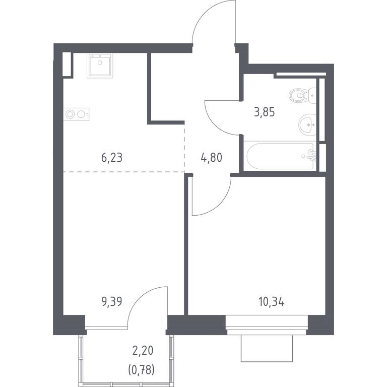Apartment Sale, 35.39平方米 at Bogdanovskiy Les, derevnya Bogdanikha, Leninskiy City District, Moscow Region, Russia #1