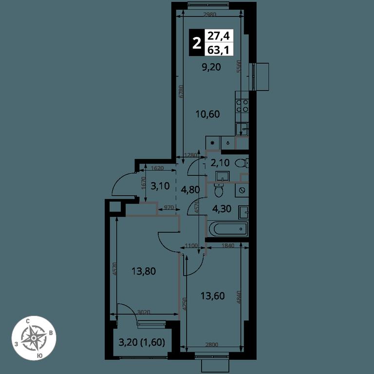 2-BD Apartment Sale, 63.1 sq. m. at 1 Himkinskij, zhiloy kompleks 1-y Khimkinskiy, kvartal Mezhdunarodny, mikrorayon Klyazma-Starbeyevo, Khimki, Moscow Region, Russia #2 2-BD Apartment Sale, 63.1 sq. m. at 1 Himkinskij, zhiloy kompleks 1-y Khimkinskiy, kvartal Mezhdunarodny, mikrorayon Klyazma-Starbeyevo, Khimki, Moscow Region, Russia #2