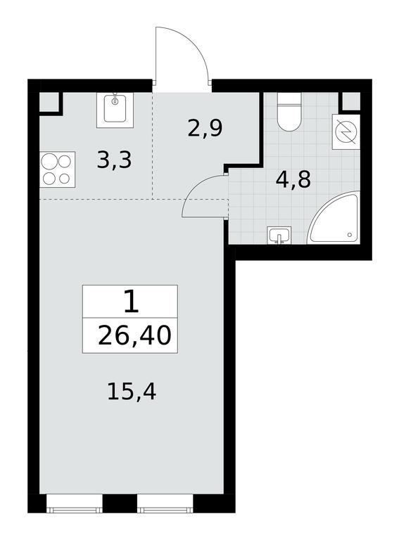 Apartment Sale, 26.4 sq. m. at Yzhnye Sady, Yuzhnye Sady Residential Complex, Moscow, Russia #1