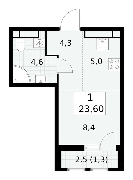 Apartment Sale, 23.6 sq. m. at Yzhnye Sady, Yuzhnye Sady Residential Complex, Moscow, Russia #1