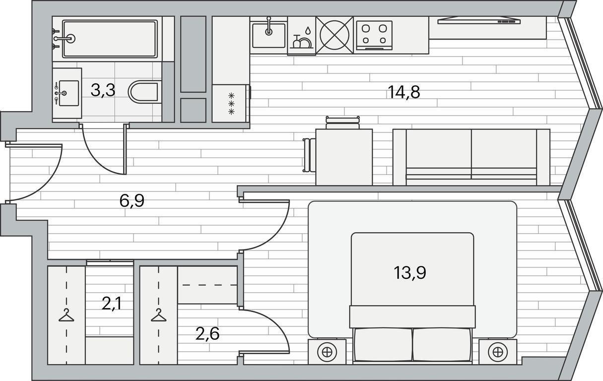 1-BD Apartment Sale, 44.1平方米 at Beregovoy, Beregovoy Drive, 2, Moscow, Russia #1