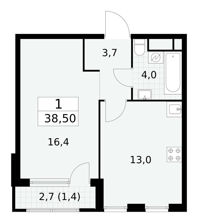 Apartment Sale, 38.5平方米 at Yzhnye Sady, Yuzhnye Sady Residential Complex, Moscow, Russia #1
