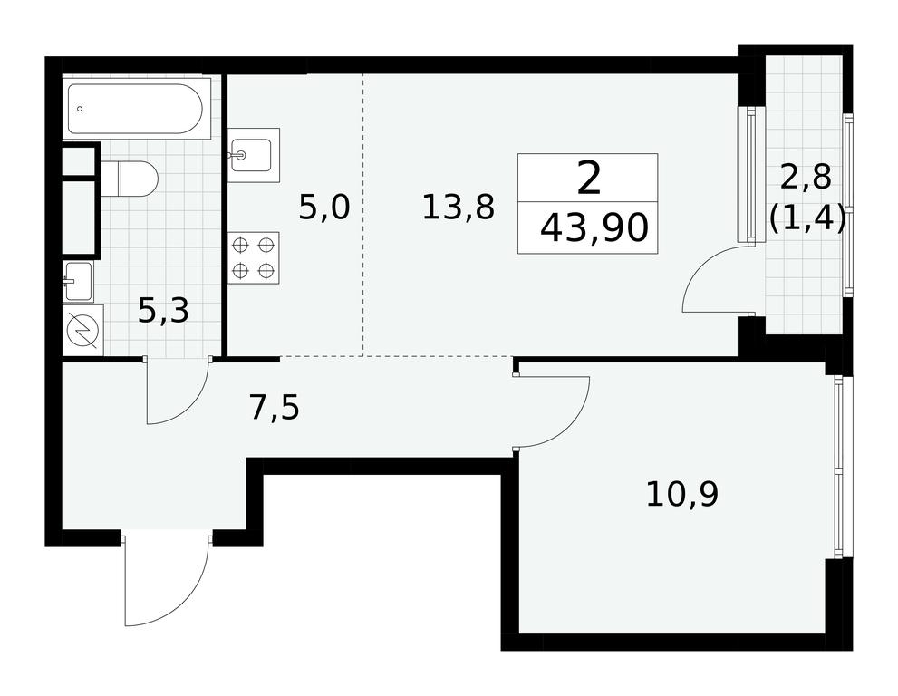 1-BD Apartment Sale, 43.9平方米 at Yzhnye Sady, Yuzhnye Sady Residential Complex, Moscow, Russia #2 1-BD Apartment Sale, 43.9平方米 at Yzhnye Sady, Yuzhnye Sady Residential Complex, Moscow, Russia #2