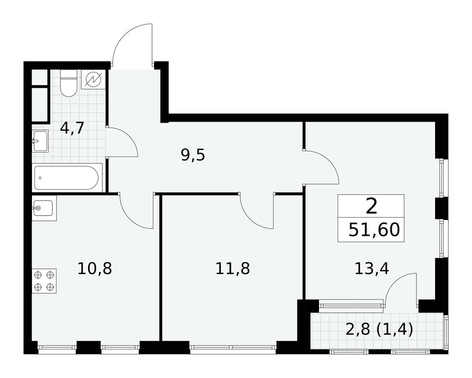 1-BD Apartment Sale, 51.6 sq. m. at Yzhnye Sady, Yuzhnye Sady Residential Complex, Moscow, Russia #2 1-BD Apartment Sale, 51.6 sq. m. at Yzhnye Sady, Yuzhnye Sady Residential Complex, Moscow, Russia #2