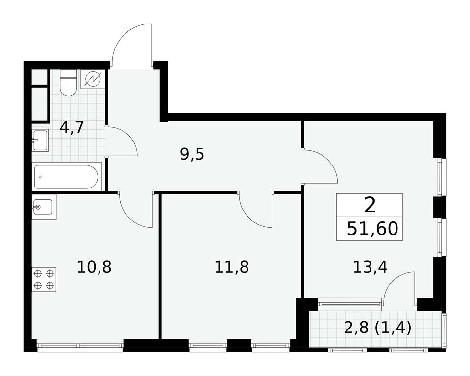 1-BD Apartment Sale, 51.6 sq. m. at Yzhnye Sady, Yuzhnye Sady Residential Complex, Moscow, Russia #1 1-BD Apartment Sale, 51.6 sq. m. at Yzhnye Sady, Yuzhnye Sady Residential Complex, Moscow, Russia #1