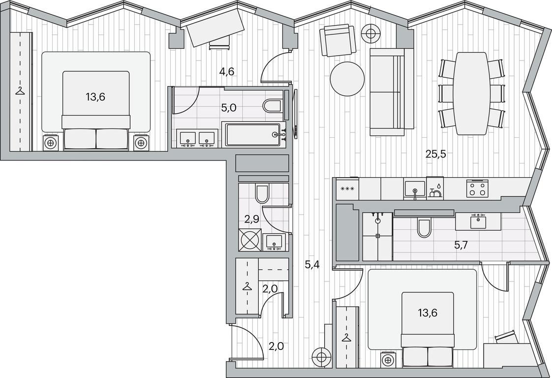 2-BD Apartment Sale, 85.4平方米 at Beregovoy, Beregovoy Drive, 2, Moscow, Russia #1