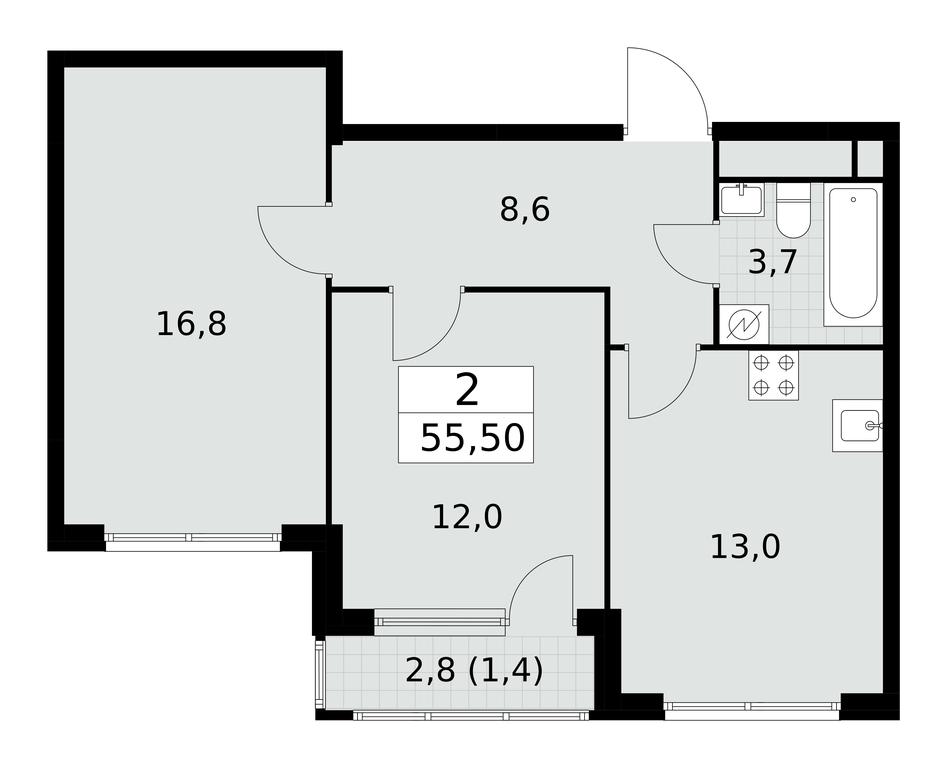 1-BD Apartment Sale, 55.5 sq. m. at Yzhnye Sady, Yuzhnye Sady Residential Complex, Moscow, Russia #1