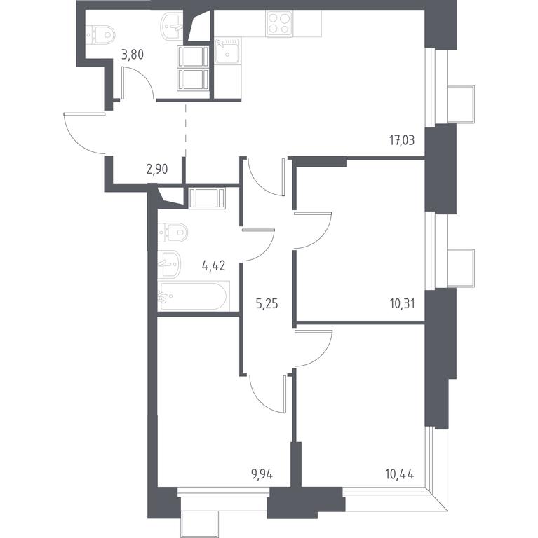 2-BD Apartment Sale, 64.29 sq. m. at Troparevo Park, Kiyevskoye shosse, 21-y kilometr, 3с4, Mosrentgen Settlement, Moscow, Russia #1