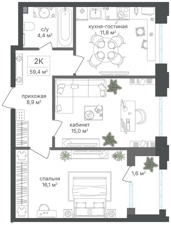 2-BD Apartment Sale, 58 sq. m. at Mikhalkovskiy, Mikhalkovskaya Street, 48, Moscow, Russia #2