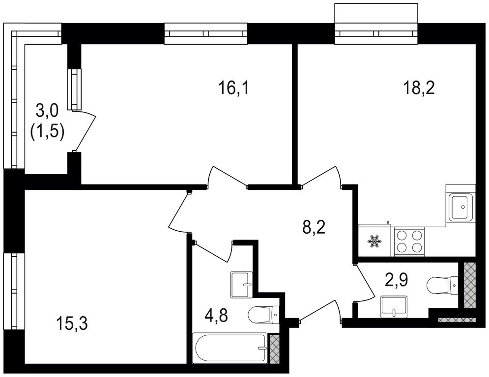 2-BD Apartment Sale, 67.4 sq. m. at Mikhalkovskiy, Mikhalkovskaya Street, 48, Moscow, Russia #1