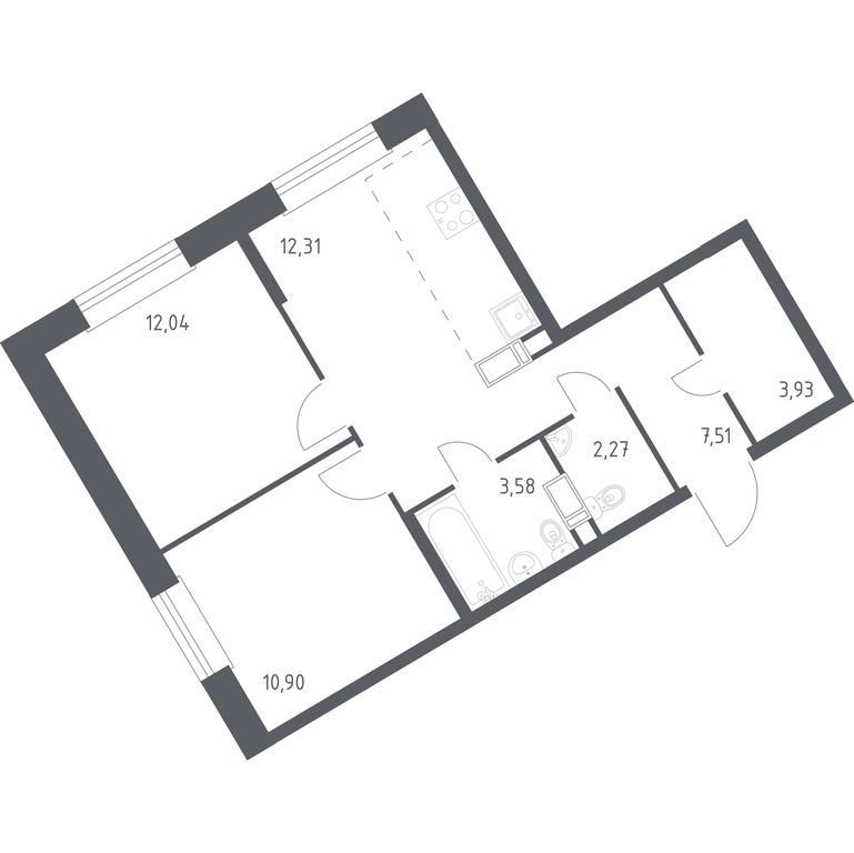 1-BD Apartment Sale, 52.54平方米 at Eko Bunino, prospekt Kuprina, 34к1, Sosenskoye Settlement, Moscow, Russia #1