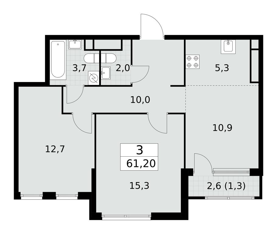 2-BD Apartment Sale, 61.2 sq. m. at Yzhnye Sady, Yuzhnye Sady Residential Complex, Moscow, Russia #1 2-BD Apartment Sale, 61.2 sq. m. at Yzhnye Sady, Yuzhnye Sady Residential Complex, Moscow, Russia #1