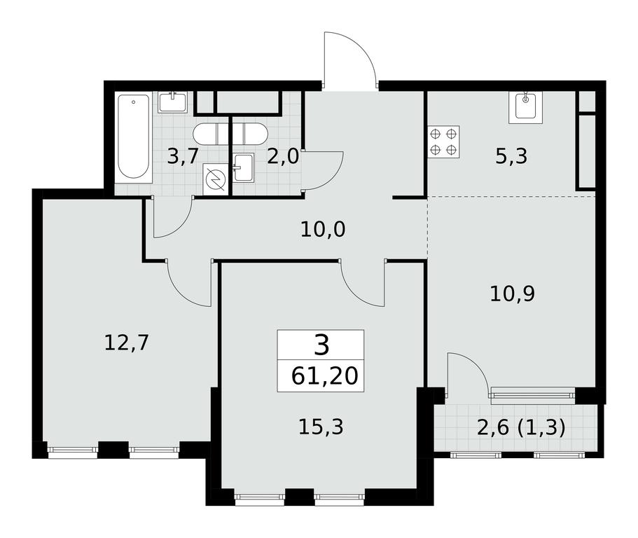 2-BD Apartment Sale, 61.2 sq. m. at Yzhnye Sady, Yuzhnye Sady Residential Complex, Moscow, Russia #1 2-BD Apartment Sale, 61.2 sq. m. at Yzhnye Sady, Yuzhnye Sady Residential Complex, Moscow, Russia #1