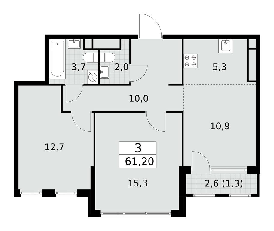 2-BD Apartment Sale, 61.2平方米 at Yzhnye Sady, Yuzhnye Sady Residential Complex, Moscow, Russia #1 2-BD Apartment Sale, 61.2平方米 at Yzhnye Sady, Yuzhnye Sady Residential Complex, Moscow, Russia #1