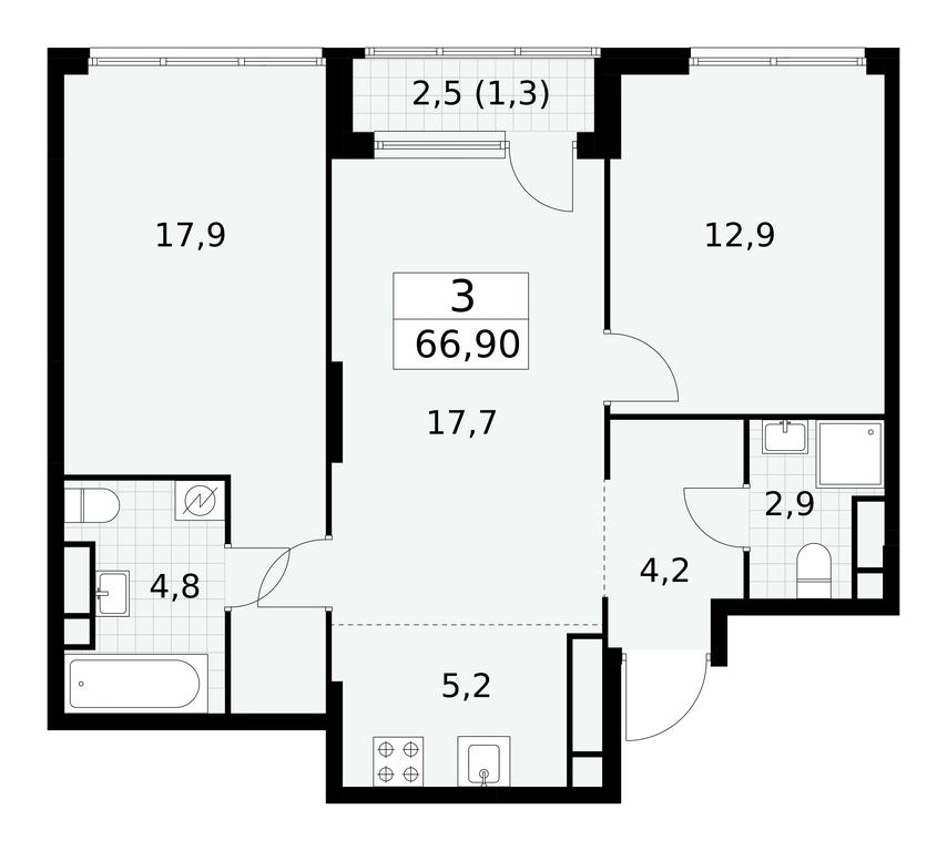 2-BD Apartment Sale, 66.9平方米 at Yzhnye Sady, Yuzhnye Sady Residential Complex, Moscow, Russia #1 2-BD Apartment Sale, 66.9平方米 at Yzhnye Sady, Yuzhnye Sady Residential Complex, Moscow, Russia #1