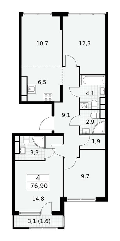 3-BD Apartment Sale, 76.9 sq. m. at Yzhnye Sady, Yuzhnye Sady Residential Complex, Moscow, Russia #1 3-BD Apartment Sale, 76.9 sq. m. at Yzhnye Sady, Yuzhnye Sady Residential Complex, Moscow, Russia #1