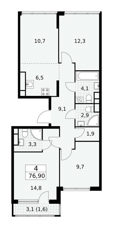 3-BD Apartment Sale, 76.9平方米 at Yzhnye Sady, Yuzhnye Sady Residential Complex, Moscow, Russia #1 3-BD Apartment Sale, 76.9平方米 at Yzhnye Sady, Yuzhnye Sady Residential Complex, Moscow, Russia #1