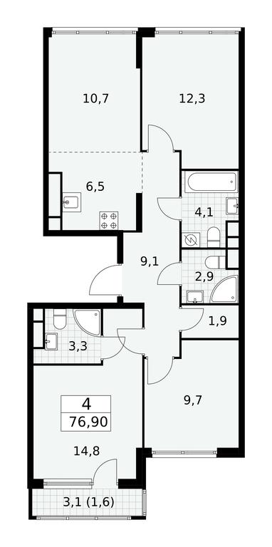 3-BD Apartment Sale, 76.9平方米 at Yzhnye Sady, Yuzhnye Sady Residential Complex, Moscow, Russia #1 3-BD Apartment Sale, 76.9平方米 at Yzhnye Sady, Yuzhnye Sady Residential Complex, Moscow, Russia #1