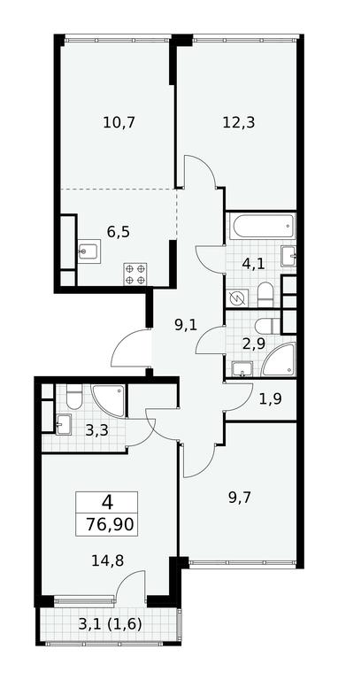 3-BD Apartment Sale, 76.9 sq. m. at Yzhnye Sady, Yuzhnye Sady Residential Complex, Moscow, Russia #1 3-BD Apartment Sale, 76.9 sq. m. at Yzhnye Sady, Yuzhnye Sady Residential Complex, Moscow, Russia #1
